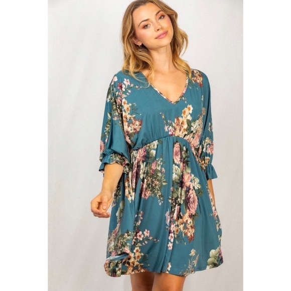 Blossom Boutique Dresses & Skirts - 1 LEFT! V Neck Floral Jade Women’s Spring Fall Dress
